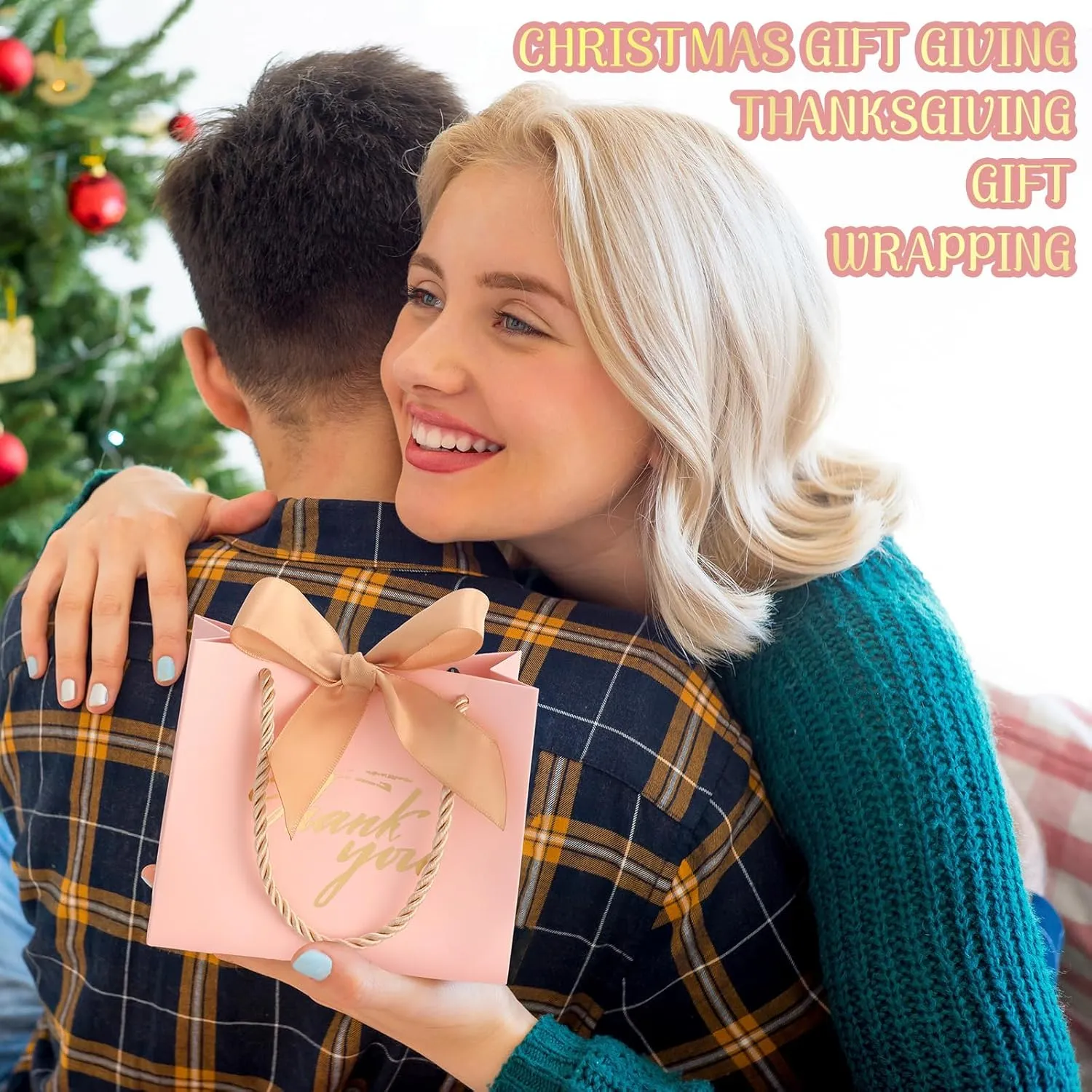 Colarr 60 Pcs Small Thank You Gift Bags Mini Party Favor Candy Bags with Handles and Bow Ribbon for Wedding Birthday Baby Shower Guest Valentines Day Party Supplies(Champagne Gold Ribbon)