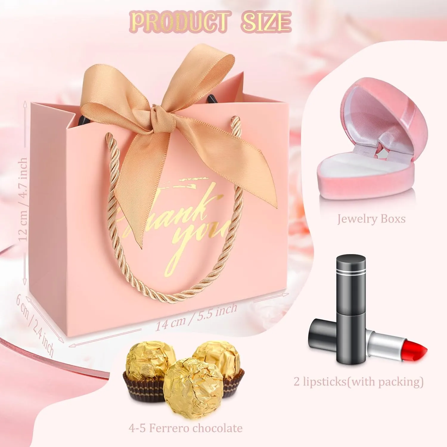 Colarr 60 Pcs Small Thank You Gift Bags Mini Party Favor Candy Bags with Handles and Bow Ribbon for Wedding Birthday Baby Shower Guest Valentines Day Party Supplies(Champagne Gold Ribbon)
