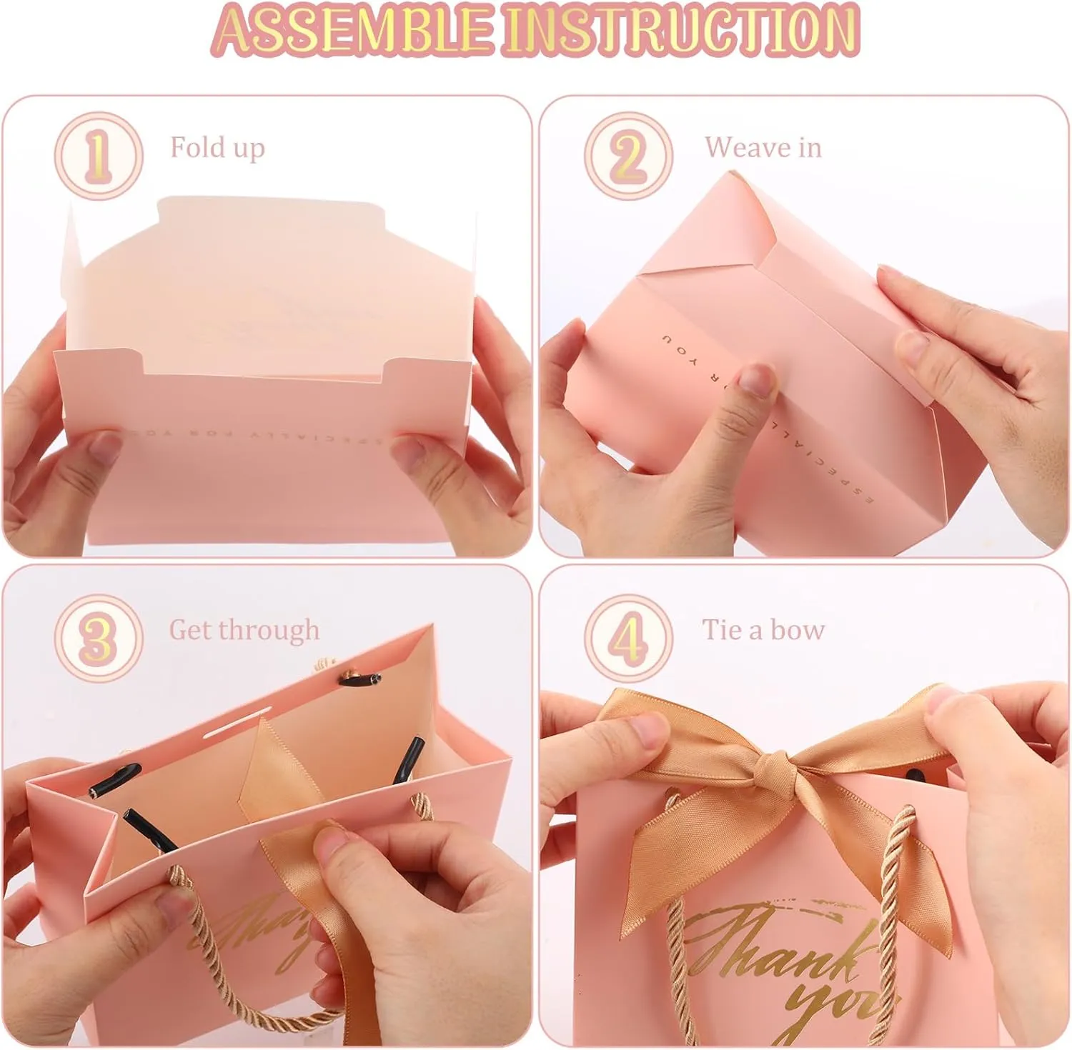 Colarr 60 Pcs Small Thank You Gift Bags Mini Party Favor Candy Bags with Handles and Bow Ribbon for Wedding Birthday Baby Shower Guest Valentines Day Party Supplies(Champagne Gold Ribbon)