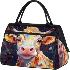 Colorful Cow Skin Gym Bag for Women Men, Travel Sports Duffel Bag with Trolley Sleeve, Waterproof Sports Gym Bag Weekender Overnight Bag Carry On Tote Bag for Travel Gym Sport