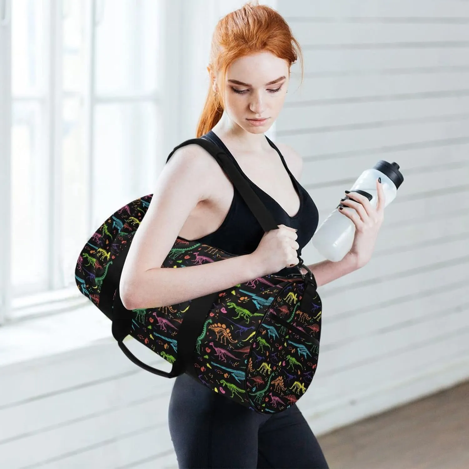 Colorful Dinosaur Skeleton Duffel Bag Sports Gym Bags for Men and Women