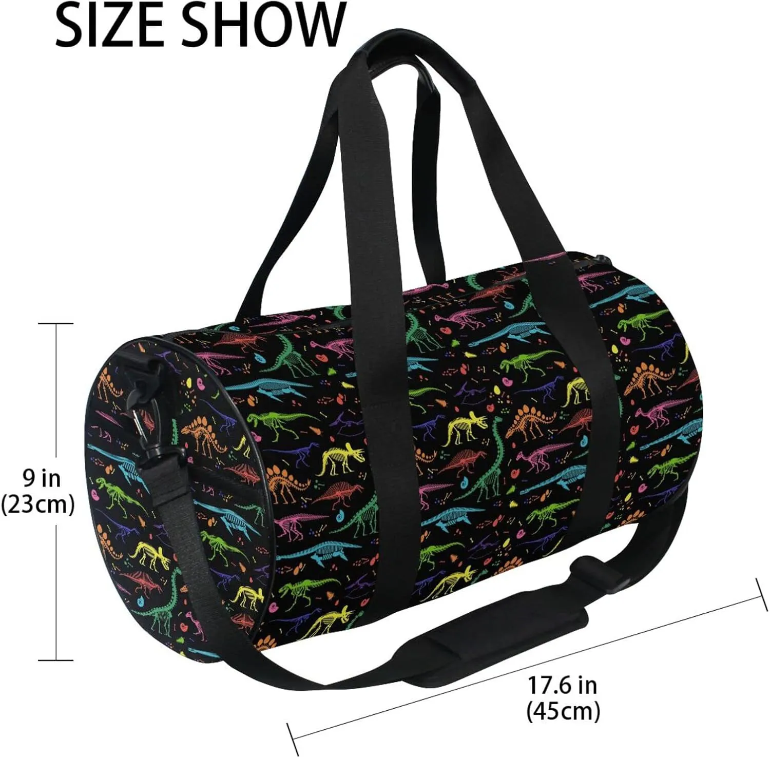 Colorful Dinosaur Skeleton Duffel Bag Sports Gym Bags for Men and Women