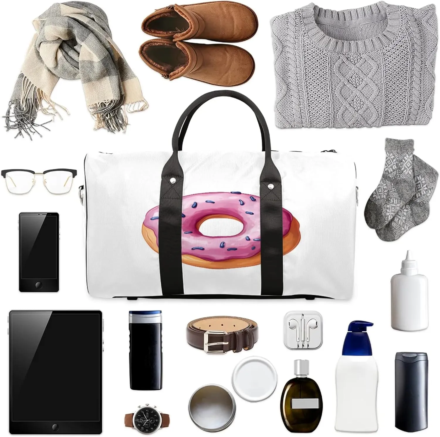 Colorful Donuts Duffle Bag for Travel, Overnight Weekend Gym Carry On Luggage Bag, Food Travel Duffel Bag for Men Women