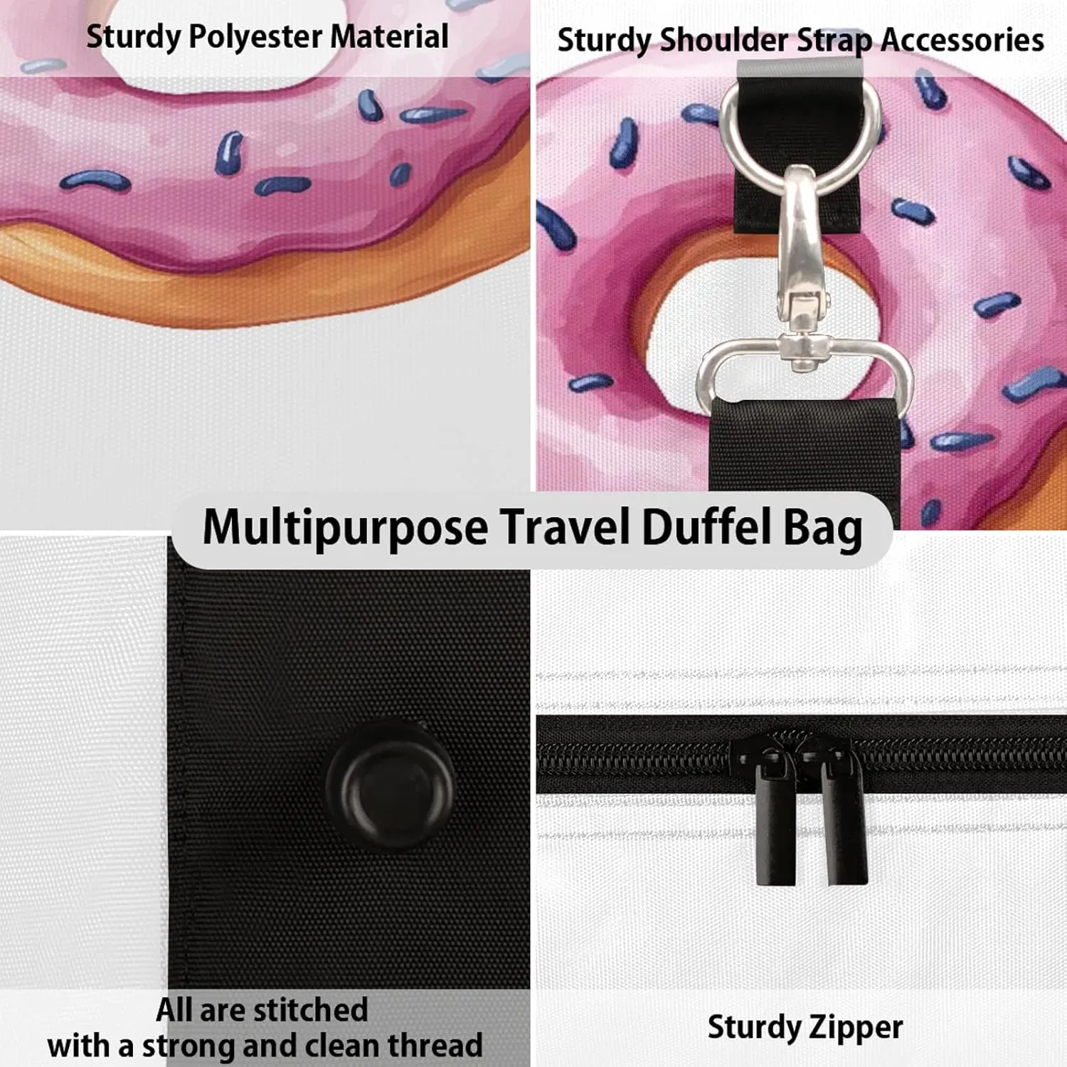 Colorful Donuts Duffle Bag for Travel, Overnight Weekend Gym Carry On Luggage Bag, Food Travel Duffel Bag for Men Women