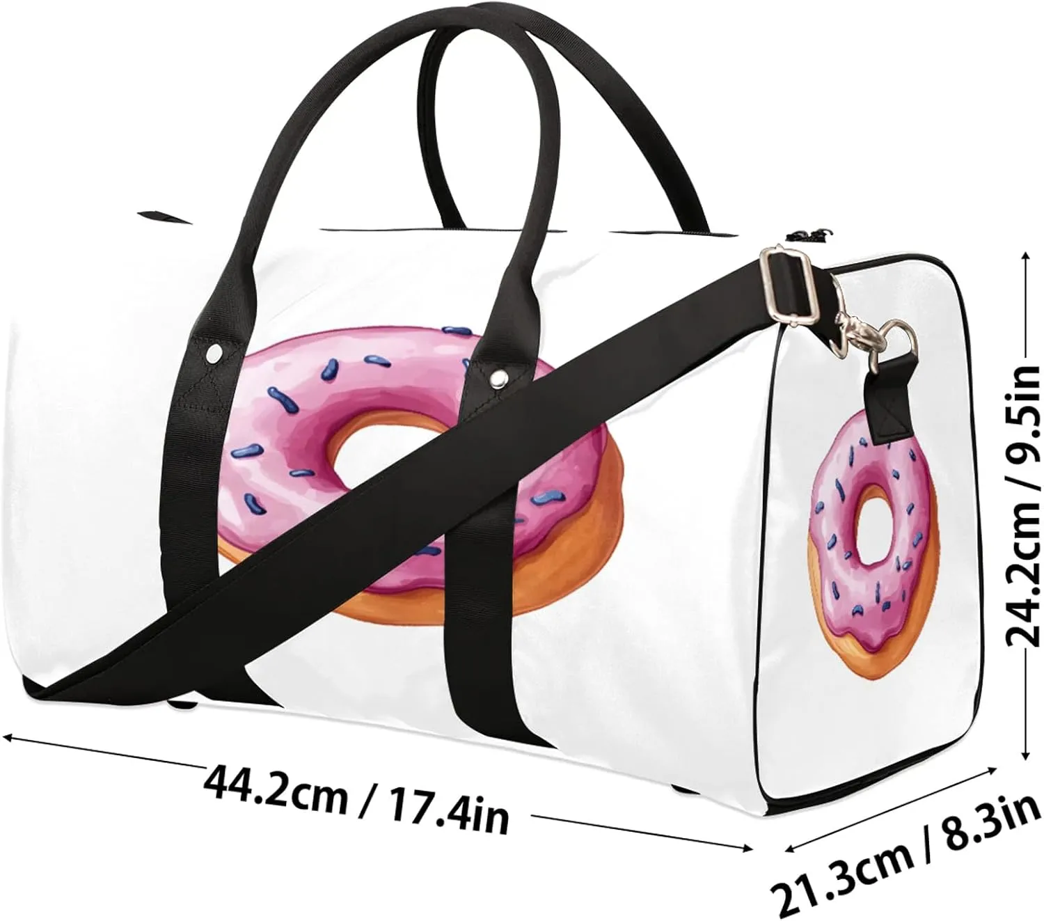 Colorful Donuts Duffle Bag for Travel, Overnight Weekend Gym Carry On Luggage Bag, Food Travel Duffel Bag for Men Women