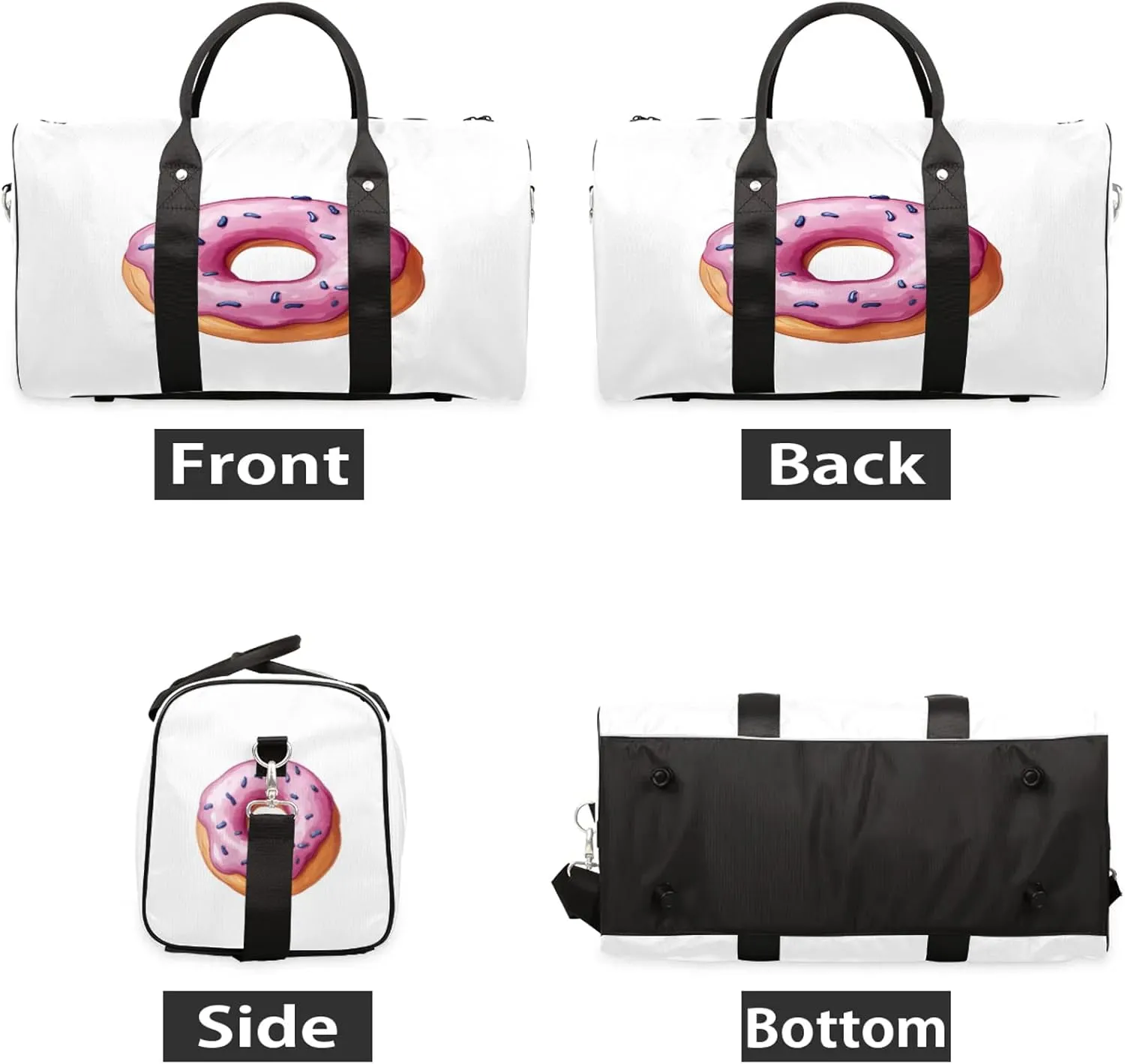 Colorful Donuts Duffle Bag for Travel, Overnight Weekend Gym Carry On Luggage Bag, Food Travel Duffel Bag for Men Women