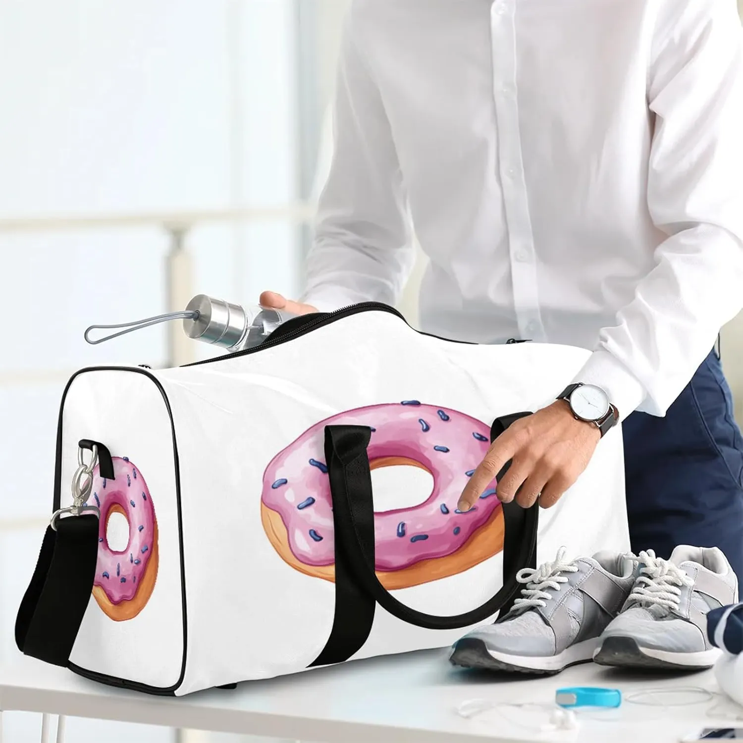 Colorful Donuts Duffle Bag for Travel, Overnight Weekend Gym Carry On Luggage Bag, Food Travel Duffel Bag for Men Women