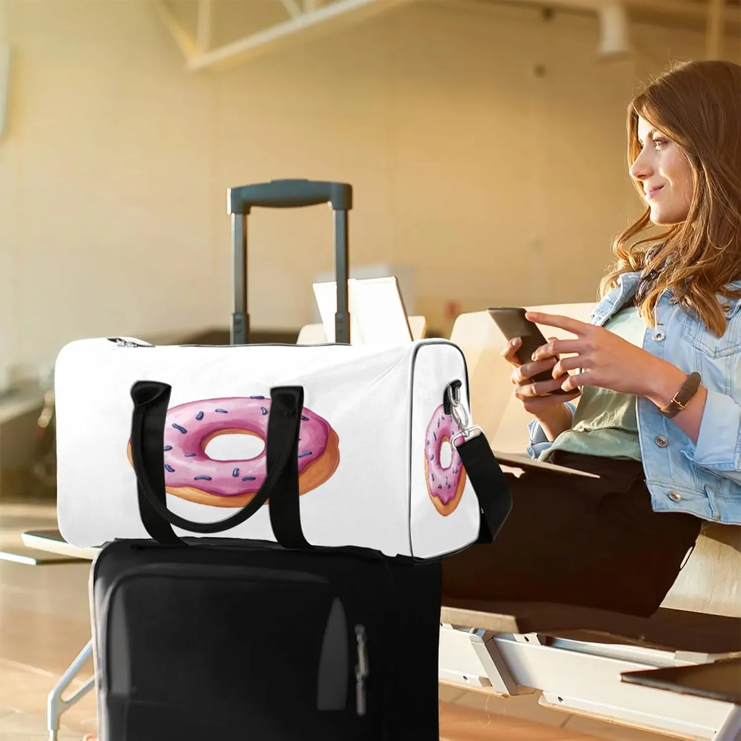 Colorful Donuts Duffle Bag for Travel, Overnight Weekend Gym Carry On Luggage Bag, Food Travel Duffel Bag for Men Women
