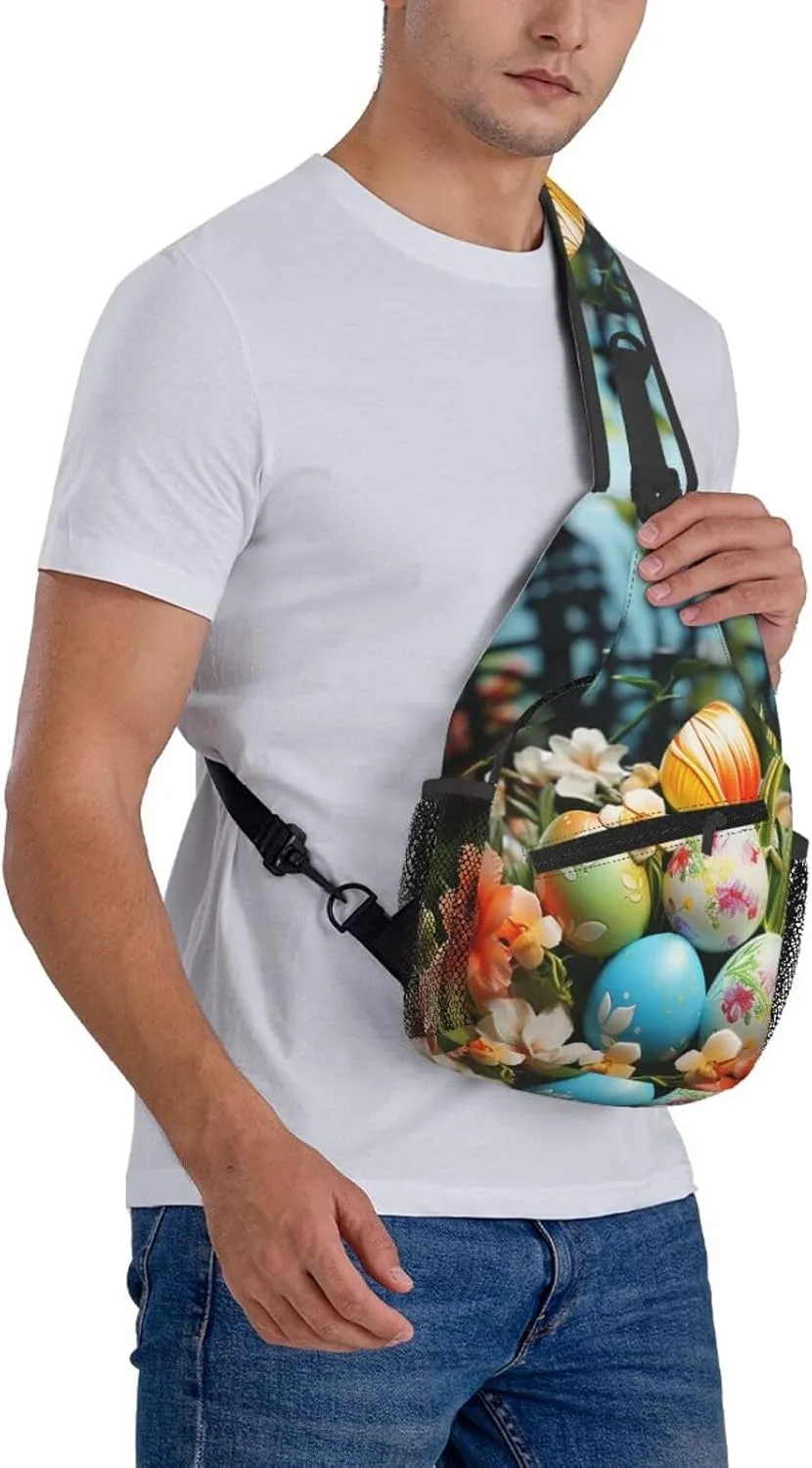 Colorful Eggs Garden Sling Bag Backpack For Men Cross Chest Bag Crossbody Shoulder Bag Travel Hiking Daypack