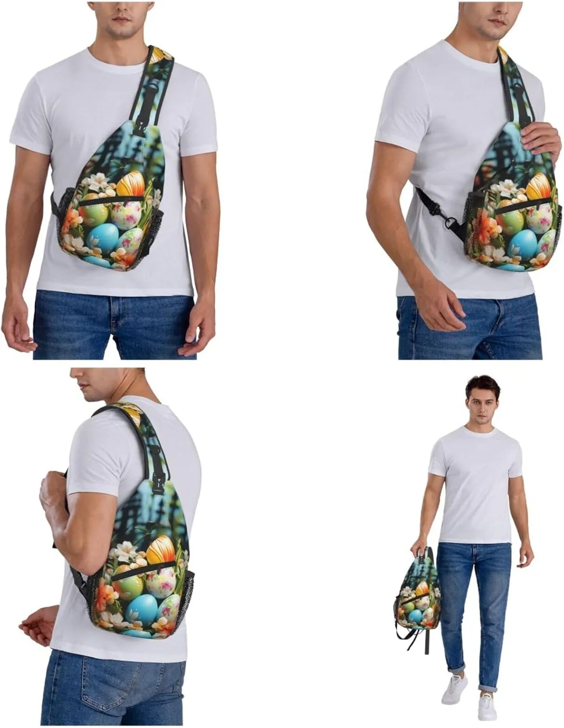Colorful Eggs Garden Sling Bag Backpack For Men Cross Chest Bag Crossbody Shoulder Bag Travel Hiking Daypack