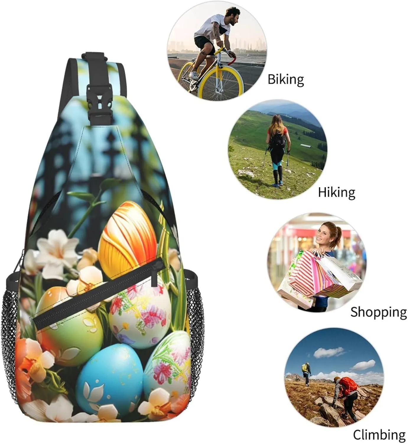 Colorful Eggs Garden Sling Bag Backpack For Men Cross Chest Bag Crossbody Shoulder Bag Travel Hiking Daypack