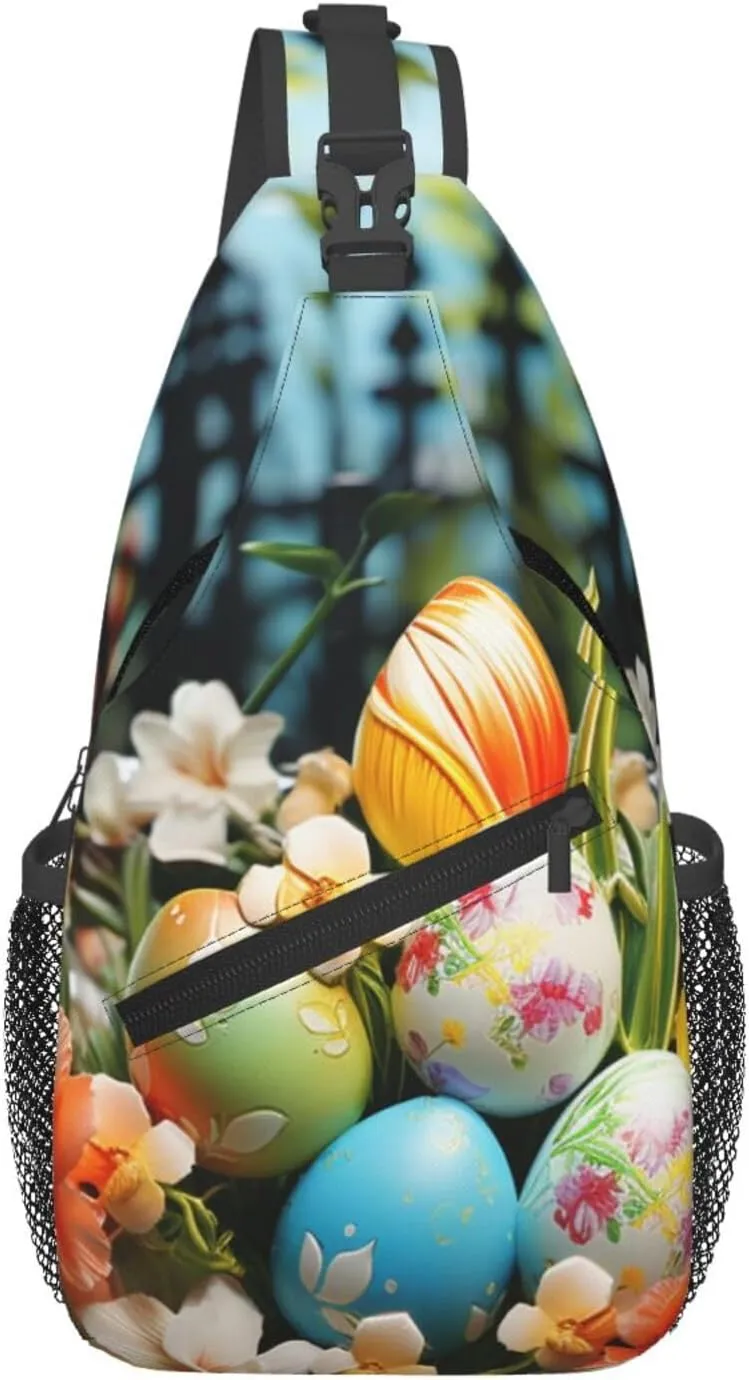 Colorful Eggs Garden Sling Bag Backpack For Men Cross Chest Bag Crossbody Shoulder Bag Travel Hiking Daypack