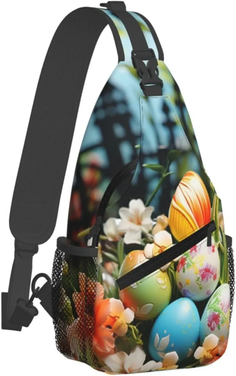 Colorful Eggs Garden Sling Bag Backpack For Men Cross Chest Bag Crossbody Shoulder Bag Travel Hiking Daypack