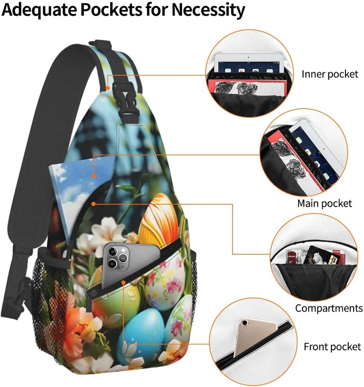Colorful Eggs Garden Sling Bag Backpack For Men Cross Chest Bag Crossbody Shoulder Bag Travel Hiking Daypack