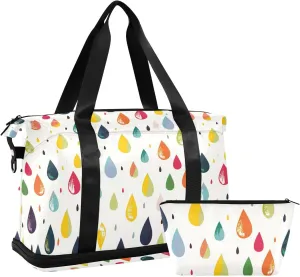 Colorful flat raindrops Travel Duffel Bags Shoulder Weekender Overnight Bag Gym Sports Duffel Bag with Adjustable Strap for Trip 2 Pcs Set