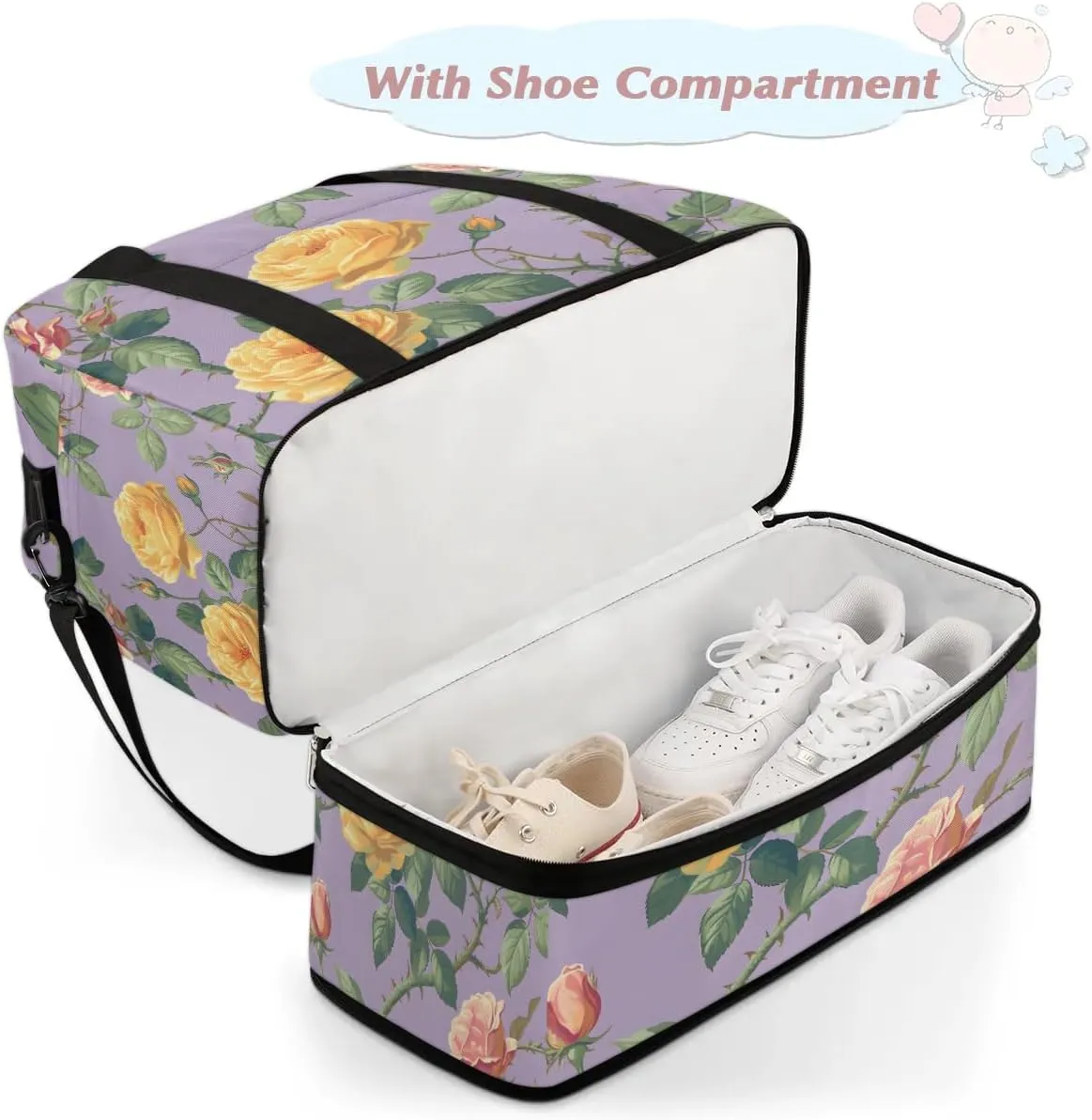 Colorful Flora Beauty Printing Travel Duffle Bag, Collapsible Travel Bag Sports Gym Bag With Shoes Compartment Weekender Bag Overnight Bag For Women Men