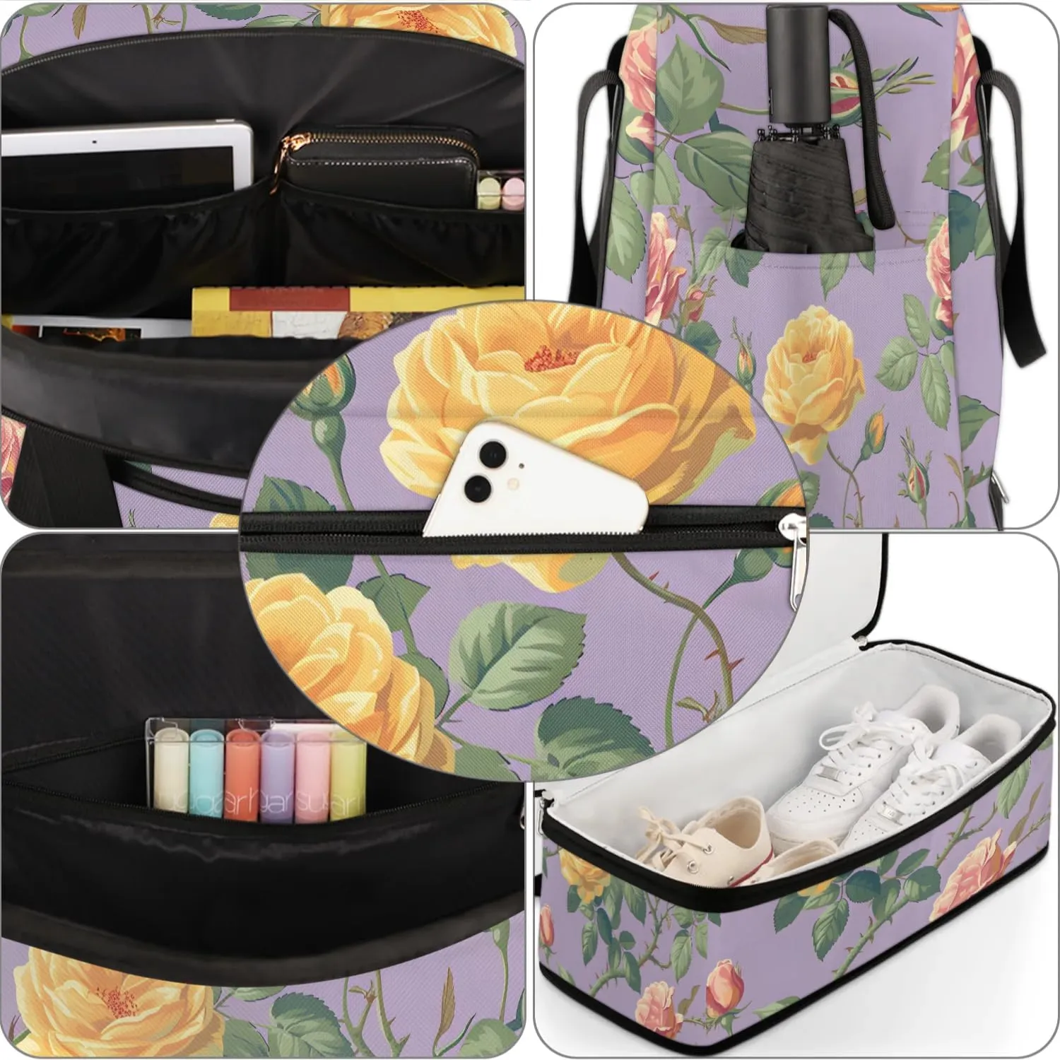 Colorful Flora Beauty Printing Travel Duffle Bag, Collapsible Travel Bag Sports Gym Bag With Shoes Compartment Weekender Bag Overnight Bag For Women Men