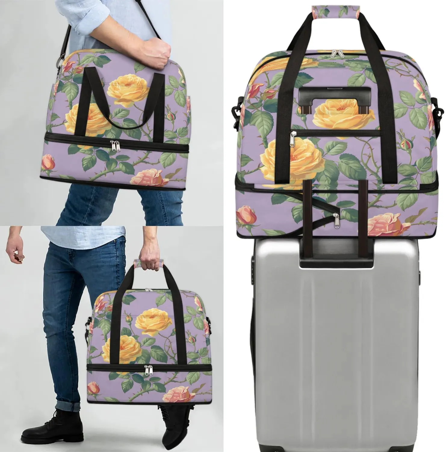 Colorful Flora Beauty Printing Travel Duffle Bag, Collapsible Travel Bag Sports Gym Bag With Shoes Compartment Weekender Bag Overnight Bag For Women Men