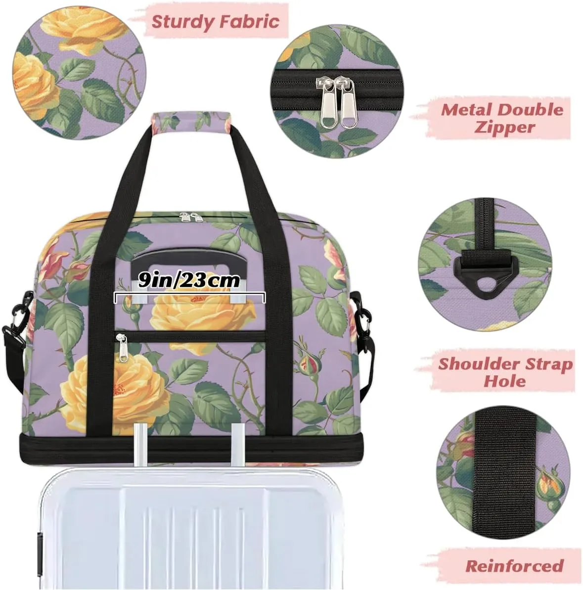 Colorful Flora Beauty Printing Travel Duffle Bag, Collapsible Travel Bag Sports Gym Bag With Shoes Compartment Weekender Bag Overnight Bag For Women Men