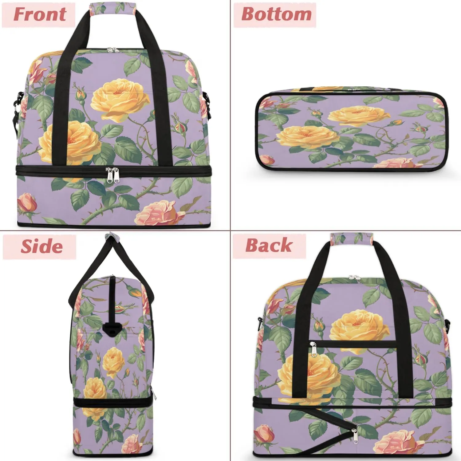 Colorful Flora Beauty Printing Travel Duffle Bag, Collapsible Travel Bag Sports Gym Bag With Shoes Compartment Weekender Bag Overnight Bag For Women Men