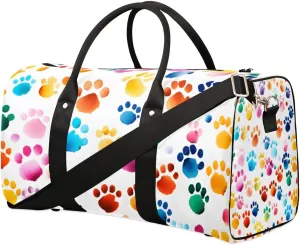 Colorful Footprint Dog Travel Duffel bag for Men Women Weekender Overnight Bag Gym Bag Carry On Luggage Bags for Yoga Workout Sports