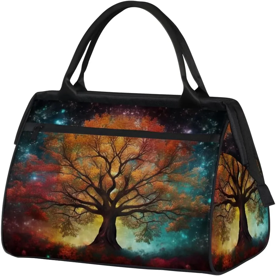 Colorful Galaxy Nebula Tree Weekender Overnight Bag for Women Waterproof Carry On Travel Duffle Bags with Pocket Lightweight Sports Gym Tote Bag Large Luggage Workout Personal Item Hospital Bags