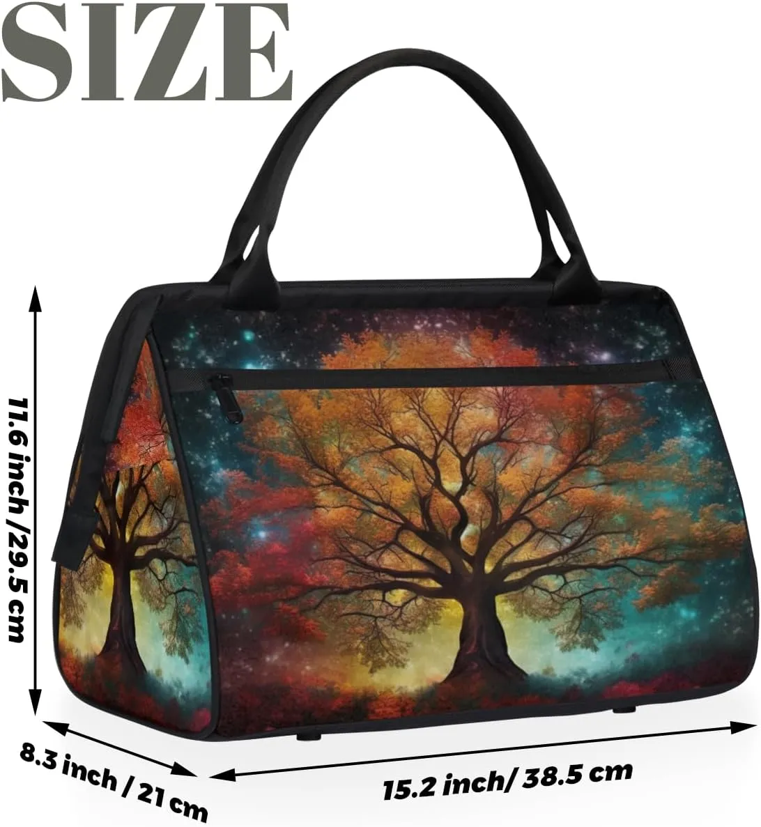 Colorful Galaxy Nebula Tree Weekender Overnight Bag for Women Waterproof Carry On Travel Duffle Bags with Pocket Lightweight Sports Gym Tote Bag Large Luggage Workout Personal Item Hospital Bags