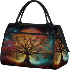 Colorful Galaxy Nebula Tree Weekender Overnight Bag for Women Waterproof Carry On Travel Duffle Bags with Pocket Lightweight Sports Gym Tote Bag Large Luggage Workout Personal Item Hospital Bags