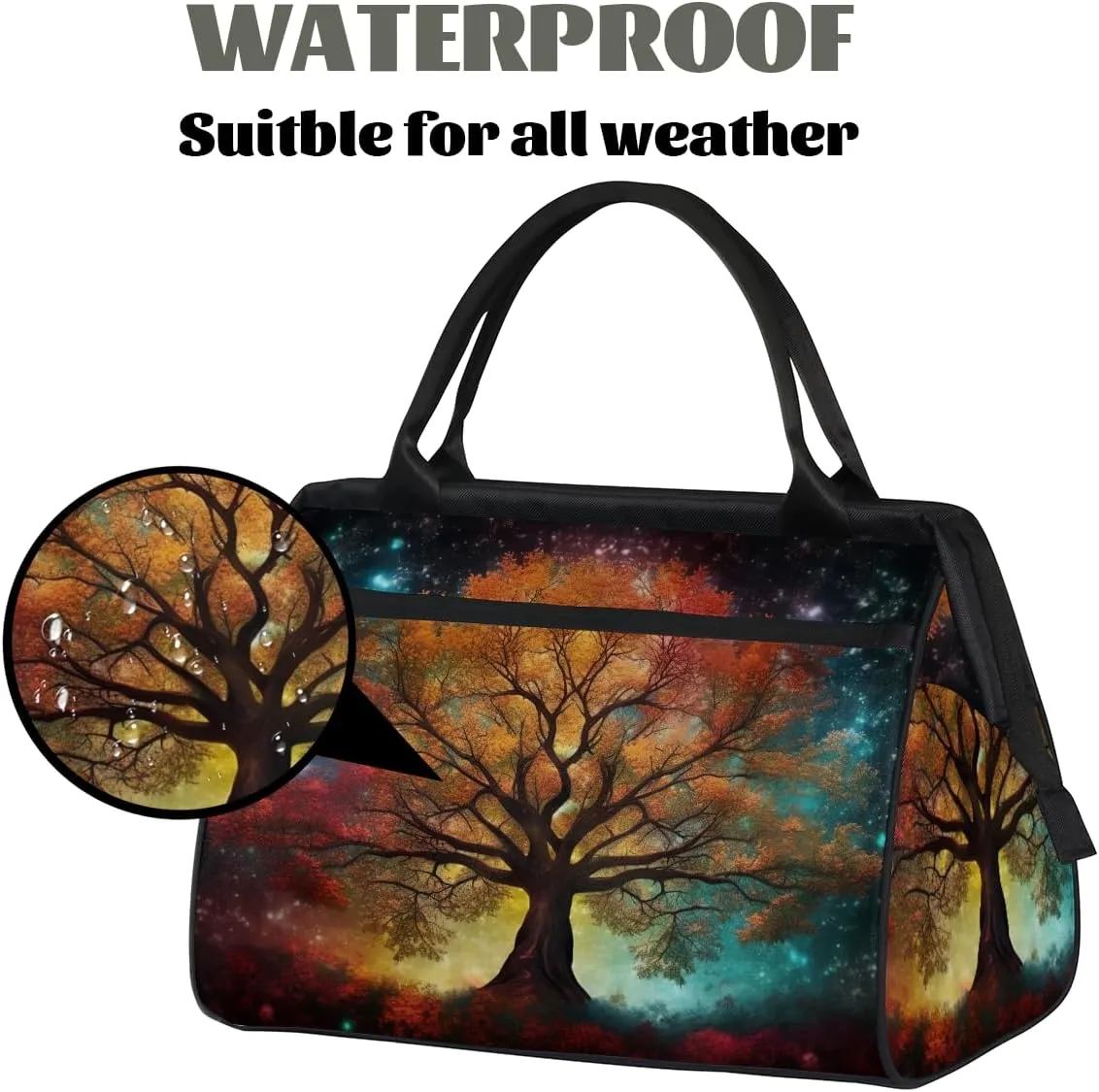 Colorful Galaxy Nebula Tree Weekender Overnight Bag for Women Waterproof Carry On Travel Duffle Bags with Pocket Lightweight Sports Gym Tote Bag Large Luggage Workout Personal Item Hospital Bags