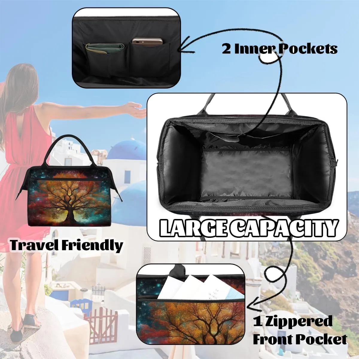 Colorful Galaxy Nebula Tree Weekender Overnight Bag for Women Waterproof Carry On Travel Duffle Bags with Pocket Lightweight Sports Gym Tote Bag Large Luggage Workout Personal Item Hospital Bags