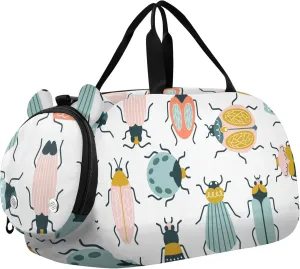 Colorful Insects Beetle and Bugs Sports Duffle Bag for Girls Boys, Gym Bag with Shoe Compartment, Kids Travel Overnight Weekender Shoulder Bag