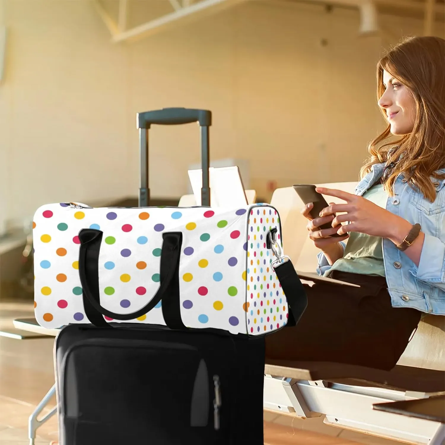 Colorful Polka Dots Travel Duffle Bag, Weekender Bags for Women Men, Carry on Overnight Bag Waterproof Gym Bags, Hospital Bag for Labor and Delivery