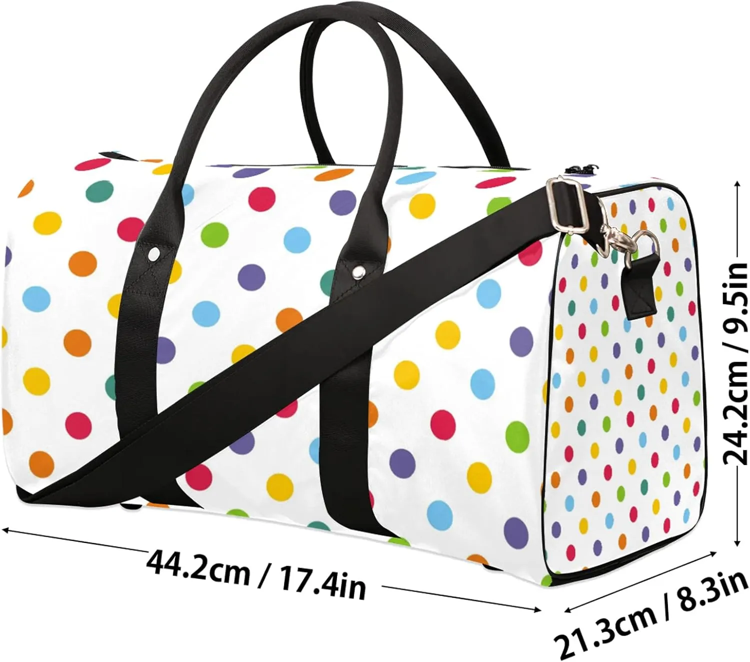 Colorful Polka Dots Travel Duffle Bag, Weekender Bags for Women Men, Carry on Overnight Bag Waterproof Gym Bags, Hospital Bag for Labor and Delivery