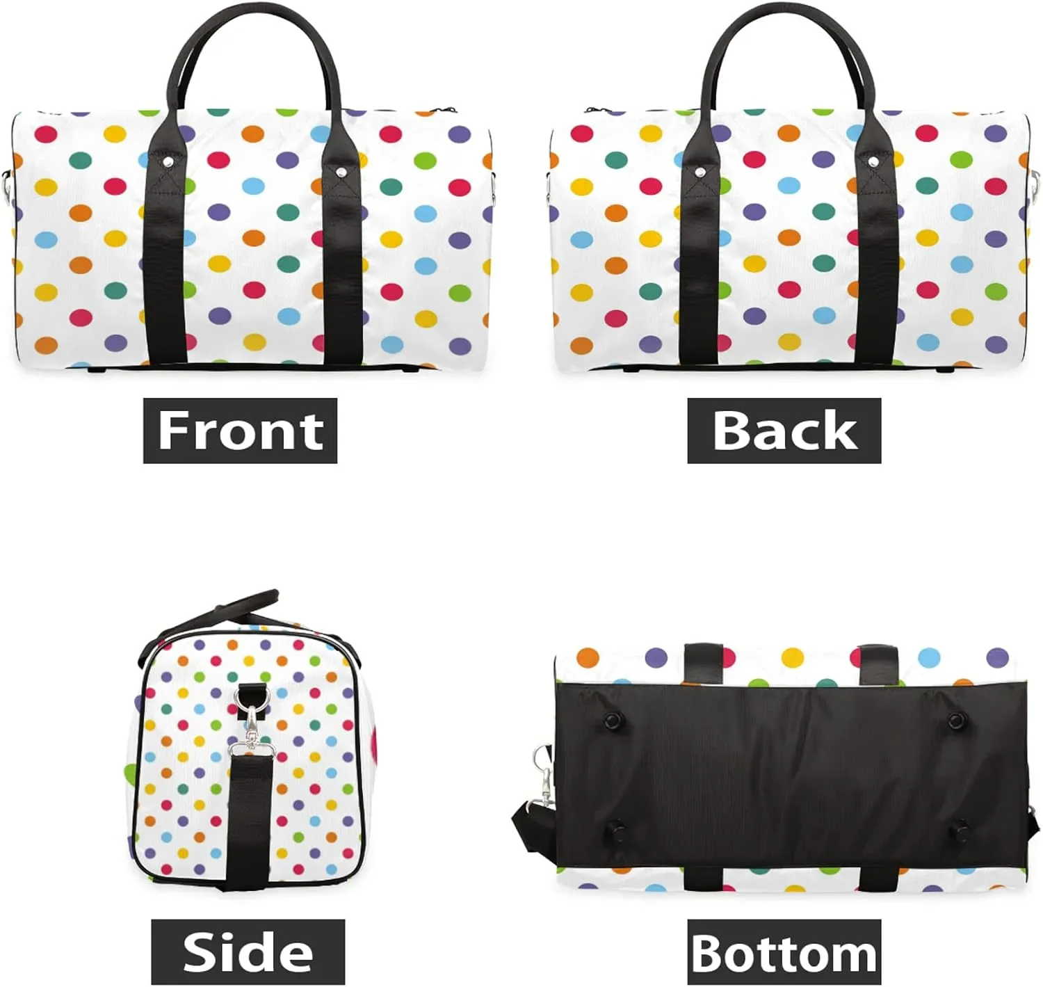 Colorful Polka Dots Travel Duffle Bag, Weekender Bags for Women Men, Carry on Overnight Bag Waterproof Gym Bags, Hospital Bag for Labor and Delivery