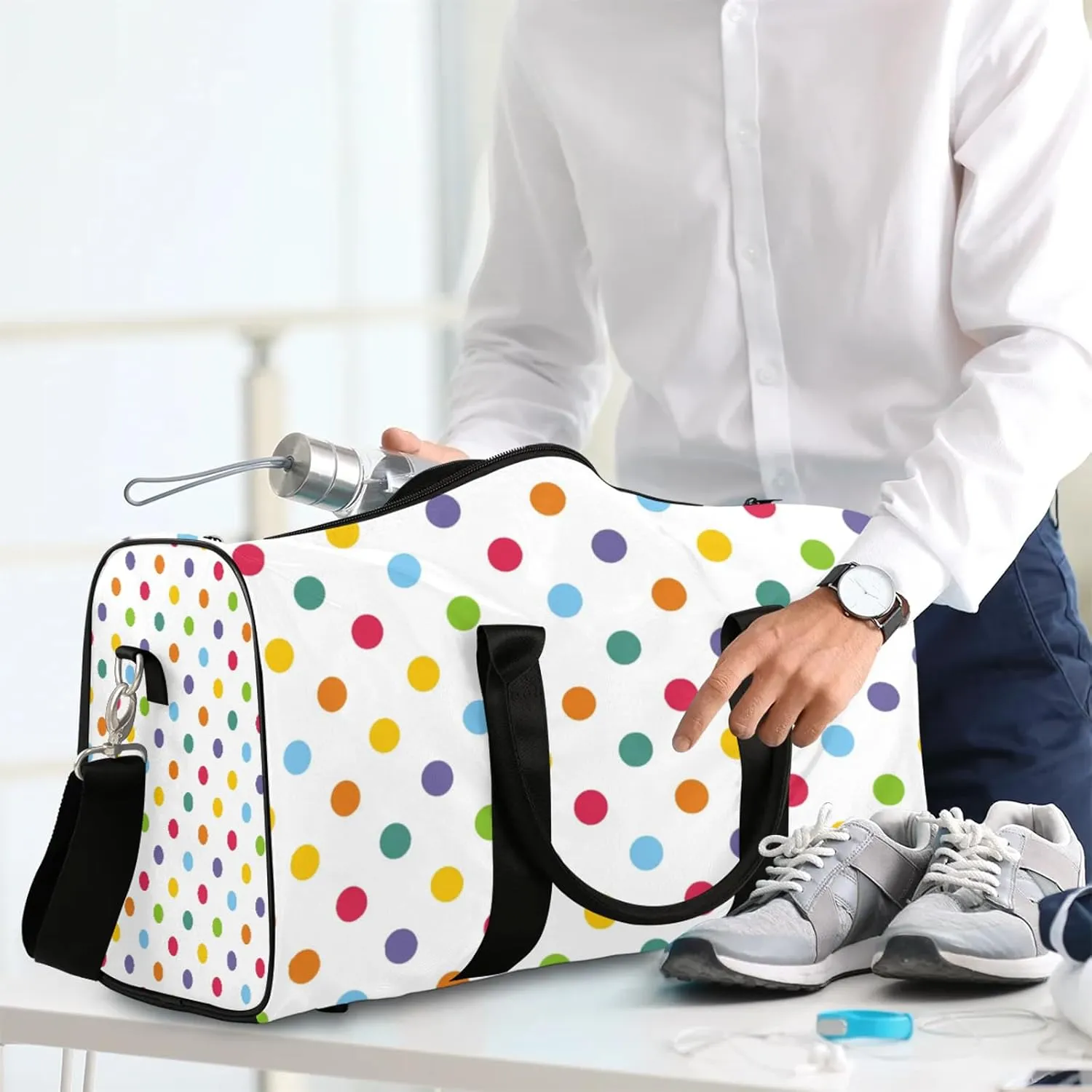 Colorful Polka Dots Travel Duffle Bag, Weekender Bags for Women Men, Carry on Overnight Bag Waterproof Gym Bags, Hospital Bag for Labor and Delivery