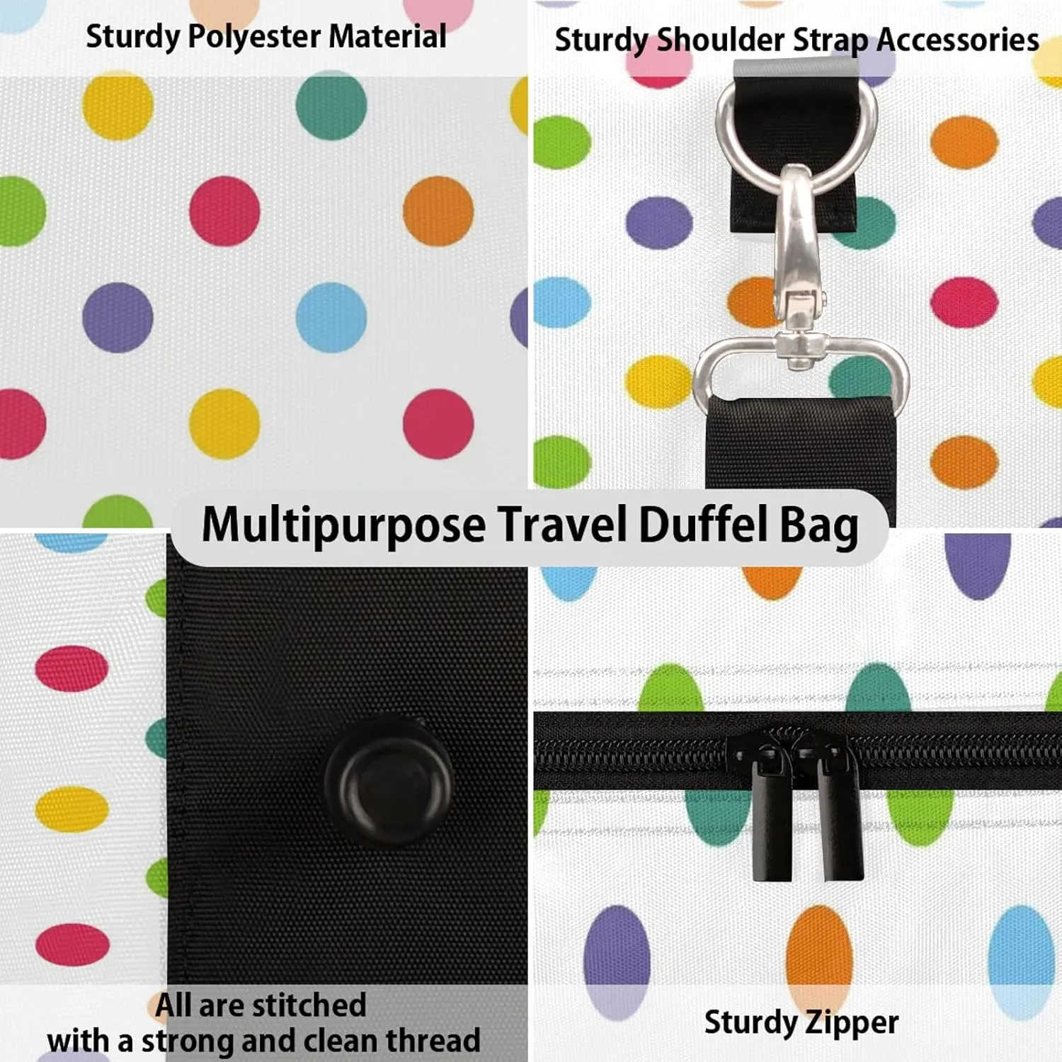 Colorful Polka Dots Travel Duffle Bag, Weekender Bags for Women Men, Carry on Overnight Bag Waterproof Gym Bags, Hospital Bag for Labor and Delivery