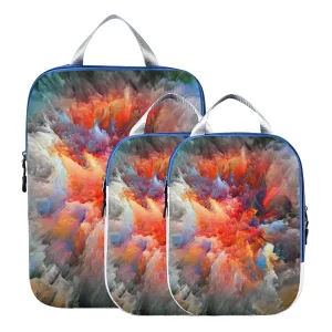 Colorful Splatter of Digital Paint Cloud 3 Piece set Cubes Expandable Adjustable Luggage Packing Bags, Ultralight Organizer Accessories Travel Suitcase Compressible Bags