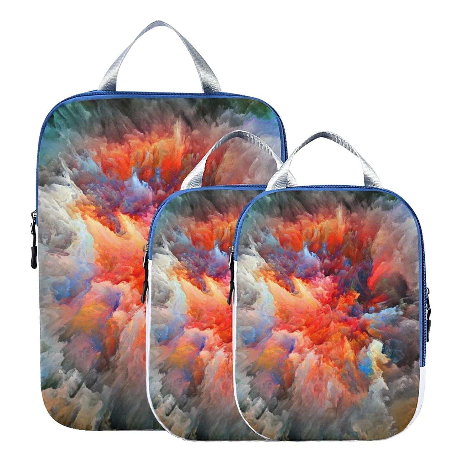 Colorful Splatter of Digital Paint Cloud 3 Piece set Cubes Expandable Adjustable Luggage Packing Bags, Ultralight Organizer Accessories Travel Suitcase Compressible Bags