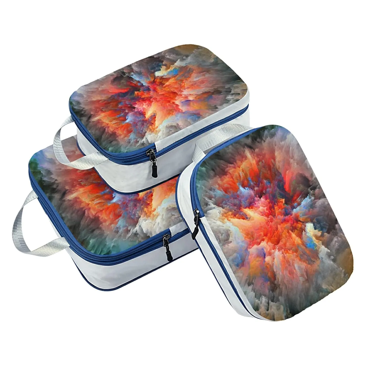 Colorful Splatter of Digital Paint Cloud 3 Piece set Cubes Expandable Adjustable Luggage Packing Bags, Ultralight Organizer Accessories Travel Suitcase Compressible Bags