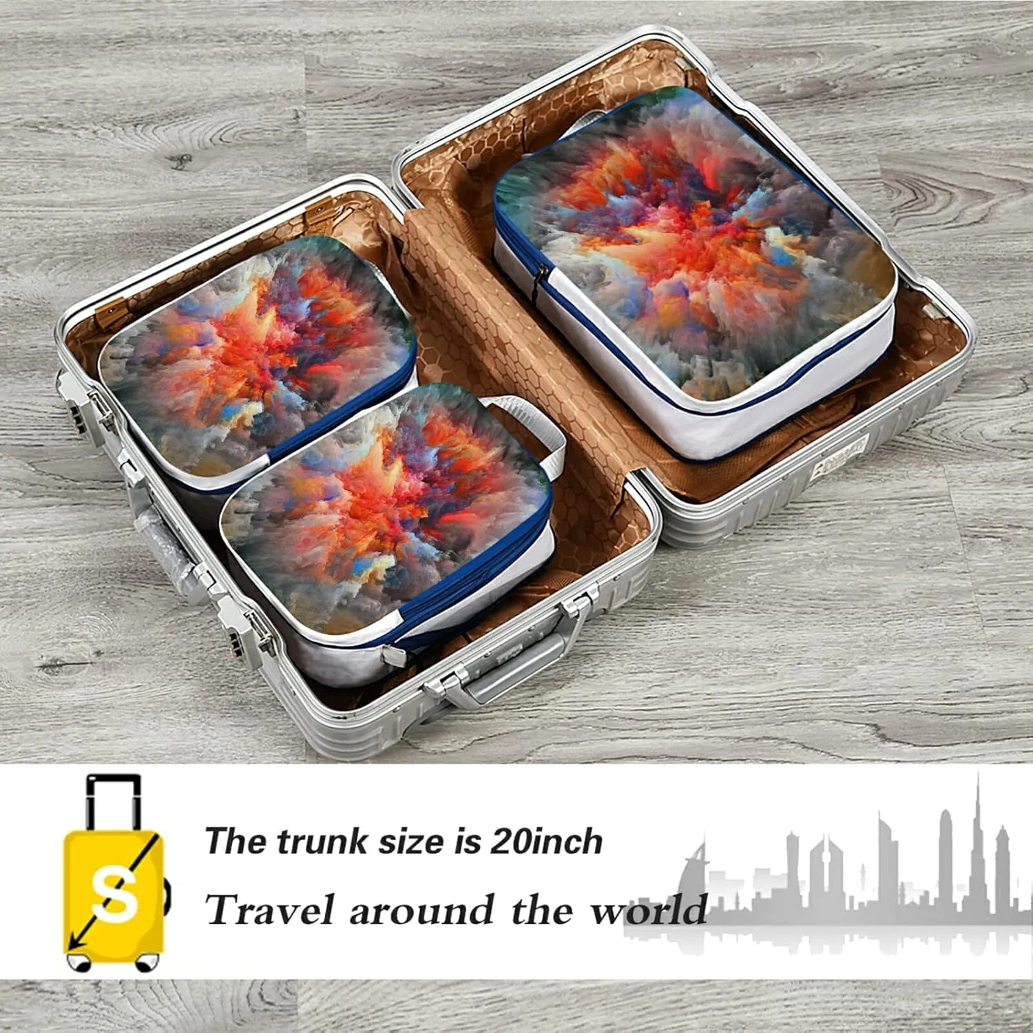 Colorful Splatter of Digital Paint Cloud 3 Piece set Cubes Expandable Adjustable Luggage Packing Bags, Ultralight Organizer Accessories Travel Suitcase Compressible Bags
