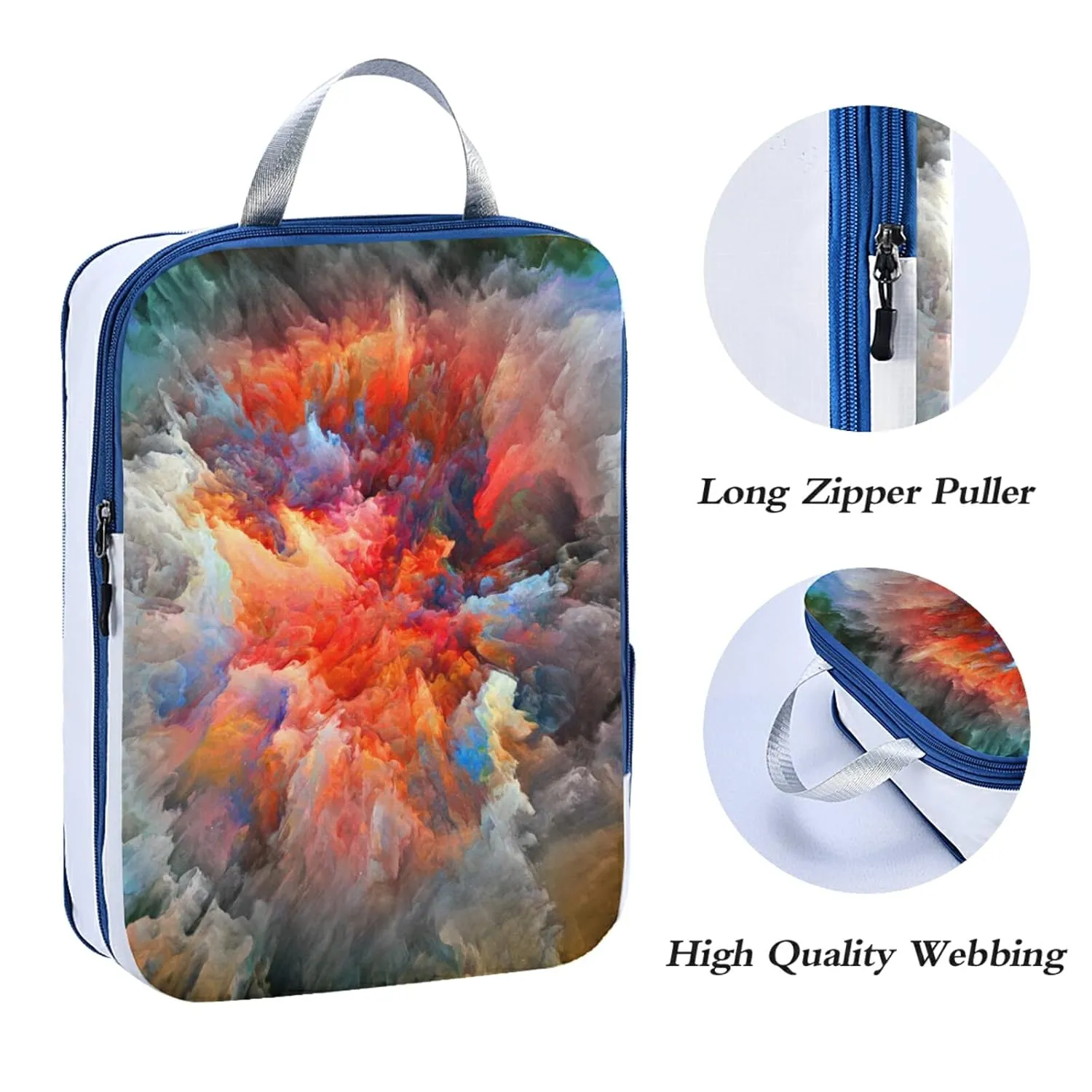 Colorful Splatter of Digital Paint Cloud 3 Piece set Cubes Expandable Adjustable Luggage Packing Bags, Ultralight Organizer Accessories Travel Suitcase Compressible Bags