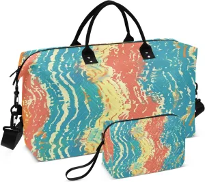Colorful Stripes Quilted Weekender Travel Bag with Toiletry Bag Gym Tote Handbag Carry On Duffel Bags-2Pack
