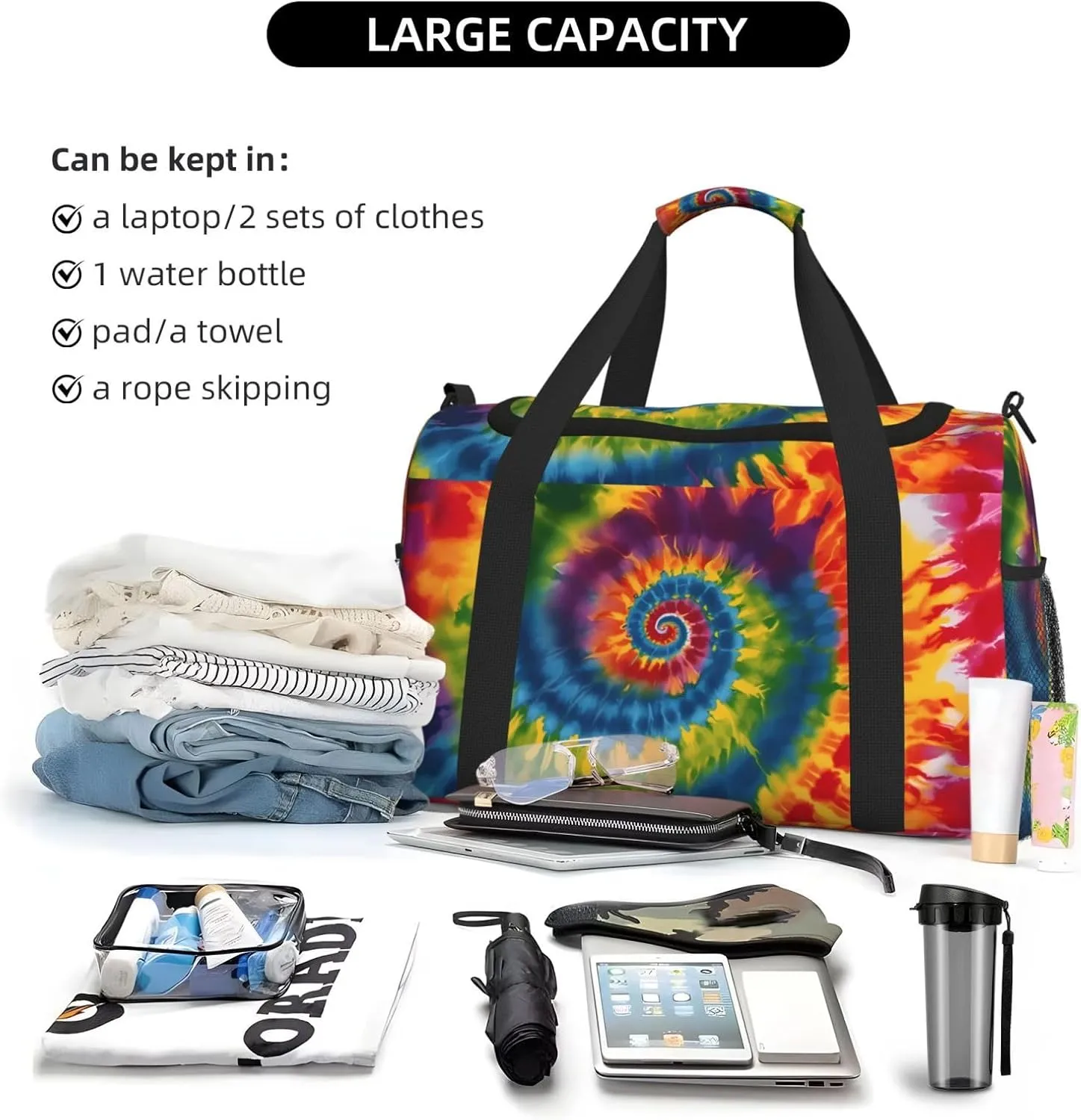 Colorful Tie Dye Spiral Travel Weekender Overnight Bags Foldable Hand Travel Bag Sport Gym Duffel Bag For Men Women