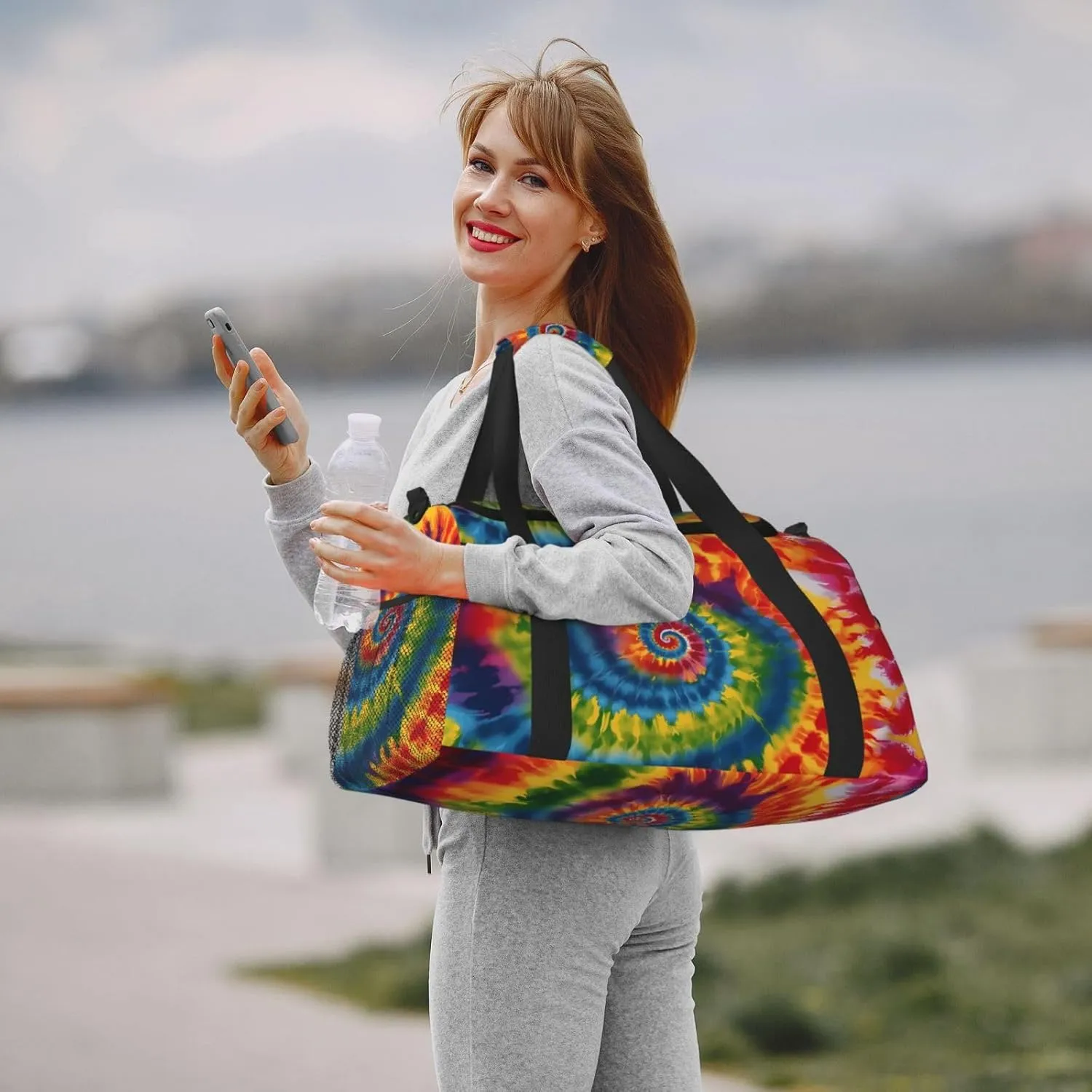 Colorful Tie Dye Spiral Travel Weekender Overnight Bags Foldable Hand Travel Bag Sport Gym Duffel Bag For Men Women