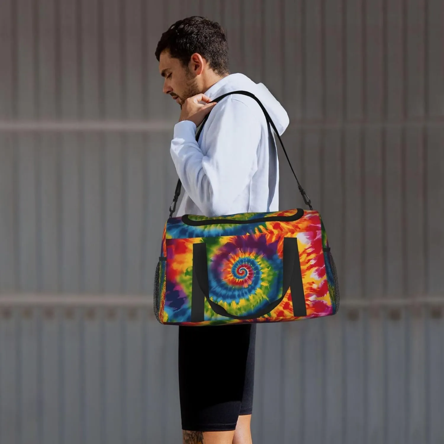 Colorful Tie Dye Spiral Travel Weekender Overnight Bags Foldable Hand Travel Bag Sport Gym Duffel Bag For Men Women