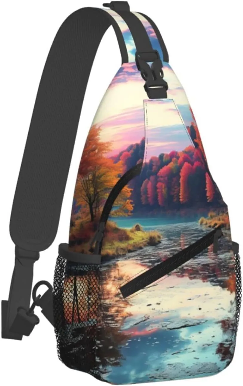 Colorful Trees Lake River Pond Sling Bag Backpack For Men Cross Chest Bag Crossbody Shoulder Bag Travel Hiking Daypack