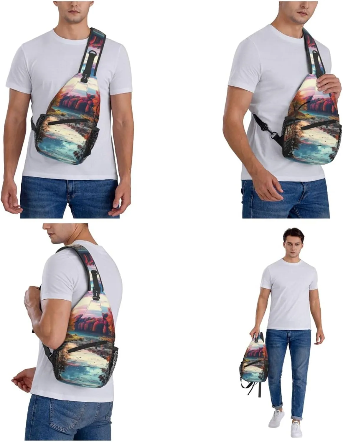 Colorful Trees Lake River Pond Sling Bag Backpack For Men Cross Chest Bag Crossbody Shoulder Bag Travel Hiking Daypack