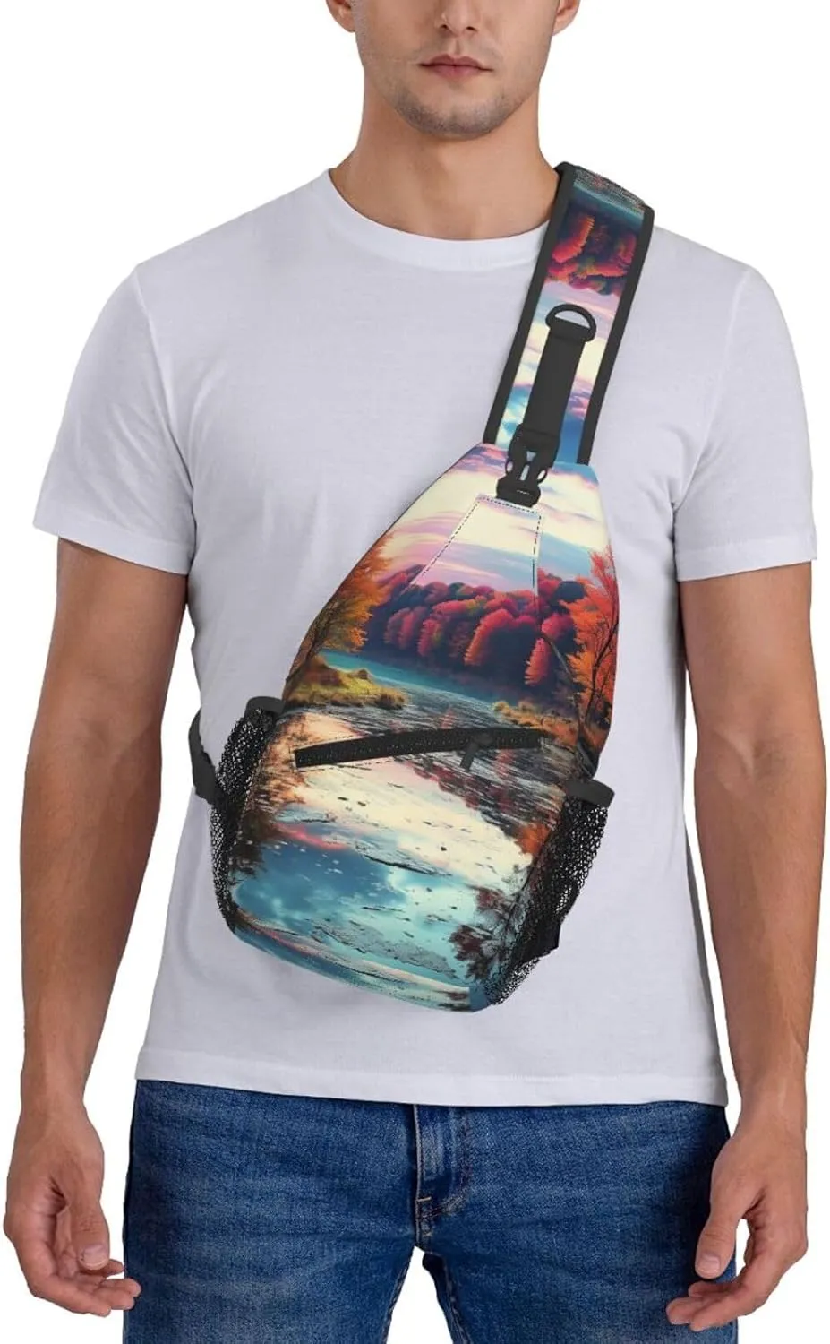 Colorful Trees Lake River Pond Sling Bag Backpack For Men Cross Chest Bag Crossbody Shoulder Bag Travel Hiking Daypack