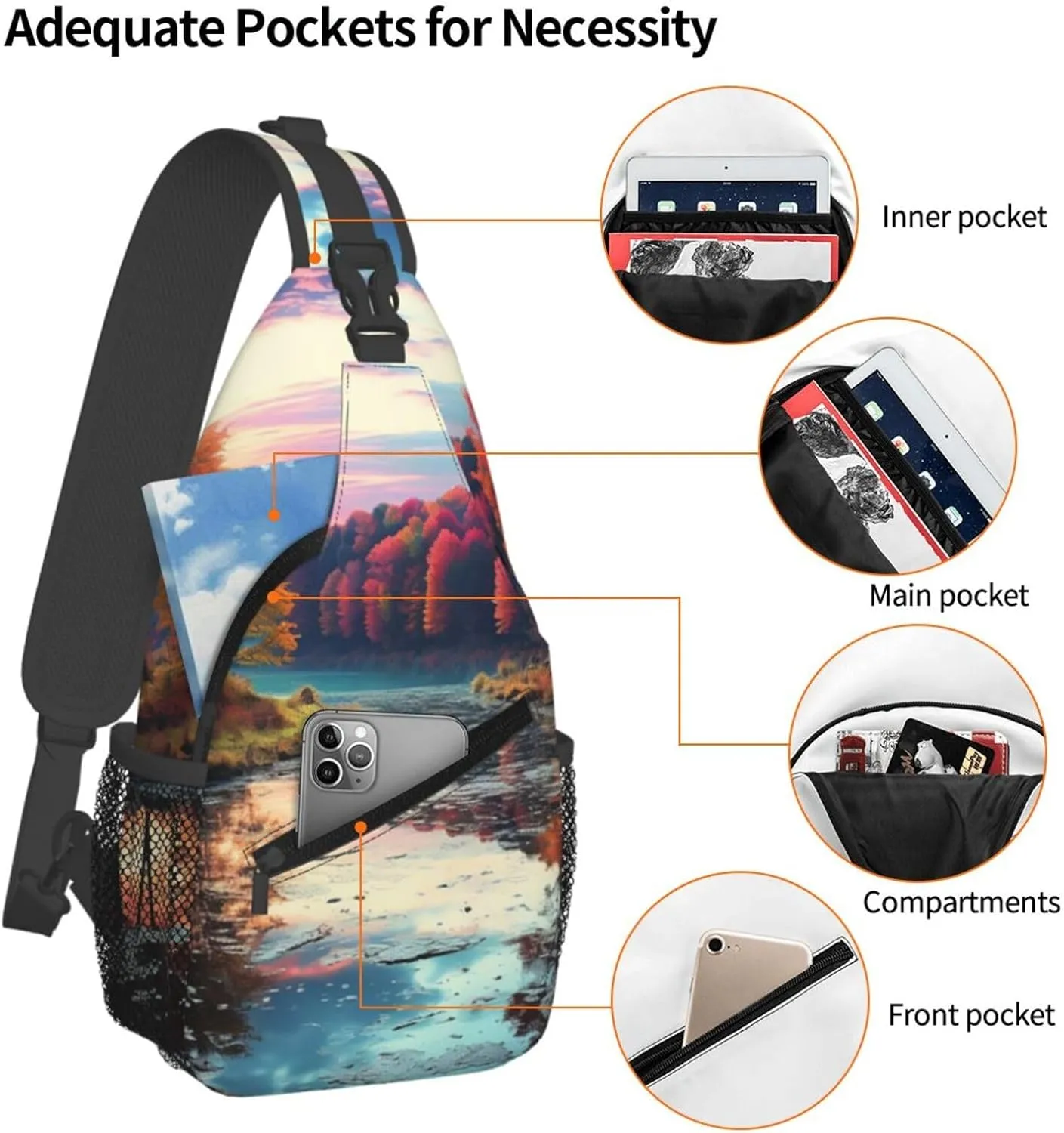 Colorful Trees Lake River Pond Sling Bag Backpack For Men Cross Chest Bag Crossbody Shoulder Bag Travel Hiking Daypack