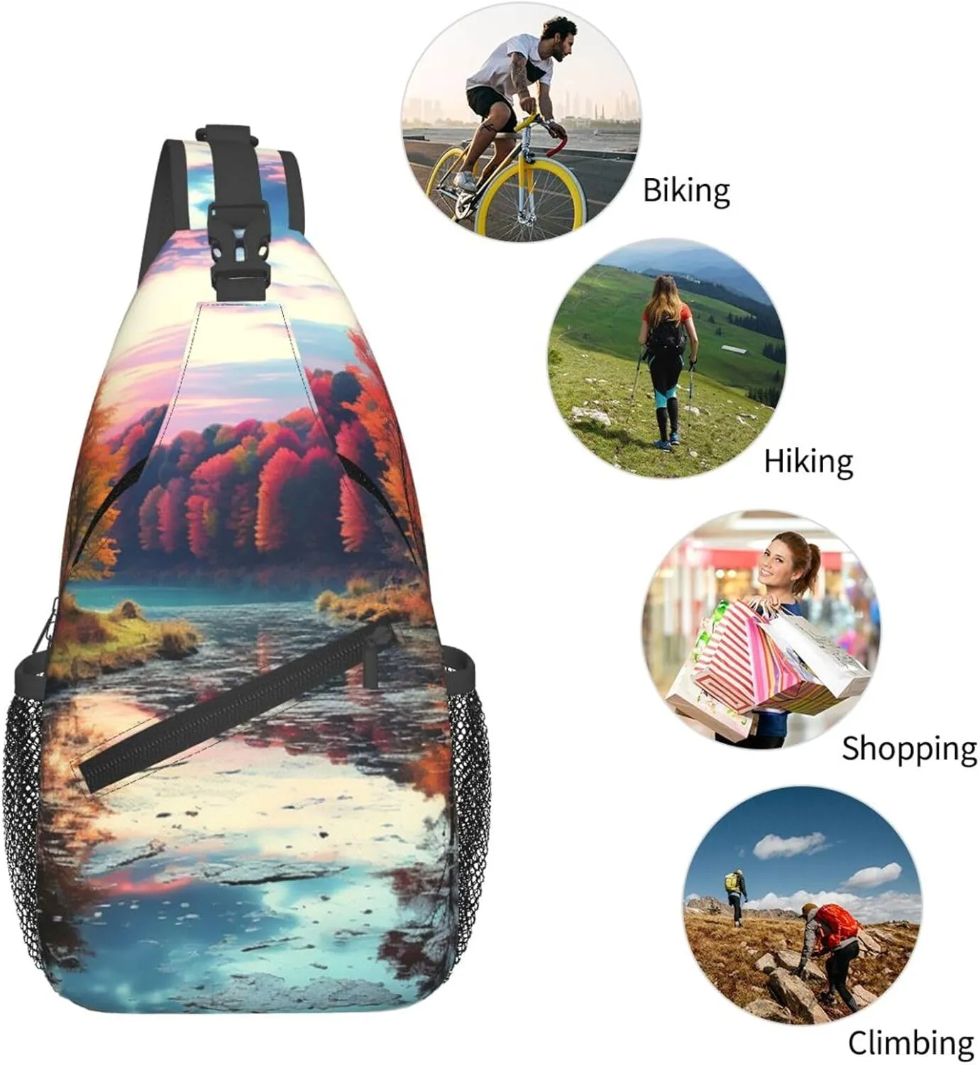 Colorful Trees Lake River Pond Sling Bag Backpack For Men Cross Chest Bag Crossbody Shoulder Bag Travel Hiking Daypack